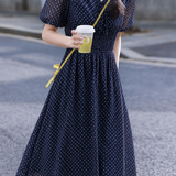 French Style Elegant Bow Polka Dot Dress