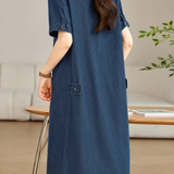 Casual Lapel Half Placket Loose Denim Dress