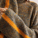 Turtle Neck Raglan Sleeve Bi-Color Knit