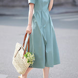 Elegant Puff Sleeve Waist Pleated Dress