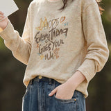 Casual Youthful Crew Neck Letter‑Print Long‑Sleeve T‑Shirt