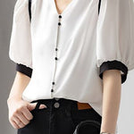 French-style fashionable puff sleeve shirt - liwisi
