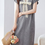 Gentle Commuter Lace Bow Knit Dress