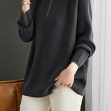 Casual Elegant Split Hem Half-Zip Long Sleeve Knit Top