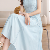Elegant Lace Spliced Sleeveless Waisted Dress