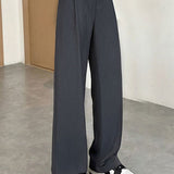 Casual Commuter Draped Straight Wide-Leg Suit Trousers
