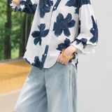 Elegant Chiffon Printed Seven-Point Sleeve Shirt