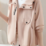 Casual Elegant Drawstring Hooded Long Sleeve Jacket