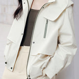Casual Stand Collar Hooded Zip Drawstring Long Sleeve Coat