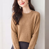 Elegant Commuter 100% Wool Crew Neck Long Sleeve Knit Top