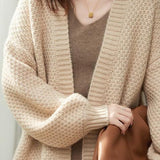 Open Collar Full Opening Buttonless Shawl Knit Jacquard Plain Cardigan