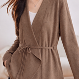 Casual Draped Lapel Drawstring Waist Open Cardigan