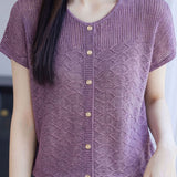 Elegant Commuter Tencel Lyocell Crew Neck Short Sleeve Knit Top