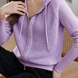 Casual Solid-Color Tied Hooded Knitted Cardigan