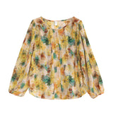Round Neck Art Floral Print Blouse
