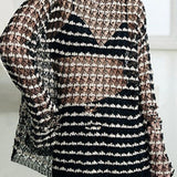 French Mesh Hollow‑Out Long‑Sleeve Knit Sweater