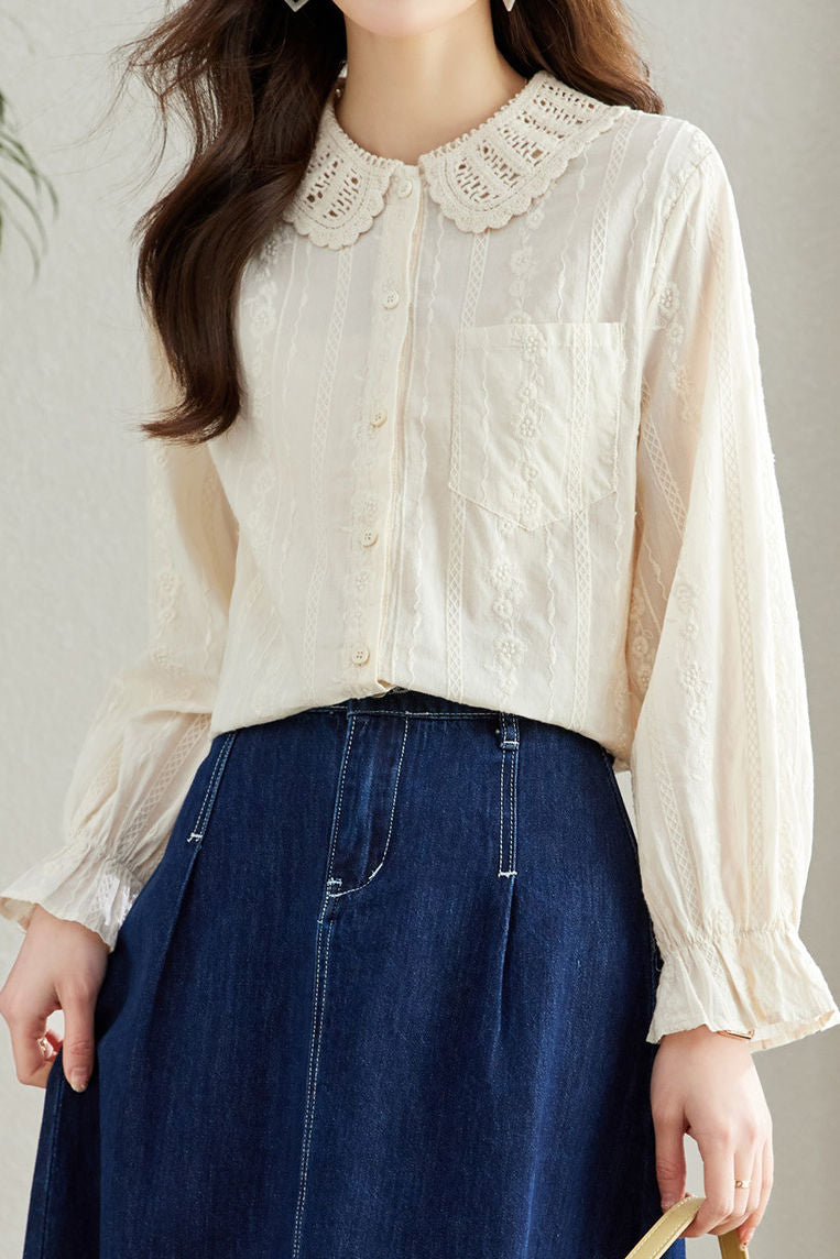 Embroidered Lace Cotton Shirt - liwisi