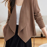 Casual Draped Lapel Drawstring Waist Open Cardigan