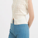 Round Neck Openwork Scalloped Sleeve Knit