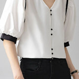 French-style fashionable puff sleeve shirt - liwisi
