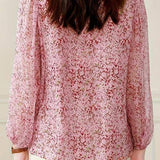 Exquisite Commuter Ruffled Stand‑Collared Floral Long‑Sleeve Shirt