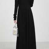 オフショルダーアシンメトリーロングニットワンピース　2色入 - liwisi