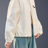 Elegant Commuter Crew Neck Zip Long-Sleeve Coat