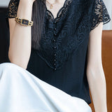 Elegant Commuter V-neck Lace Blouse