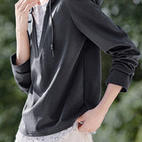 Casual Color-Block Printed Spliced Fake Two-Piece Hooded Drawstring Sweatshirt