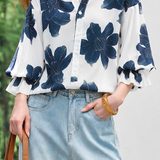 Elegant Chiffon Printed Seven-Point Sleeve Shirt