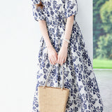 Exquisite Date‑Style Crew‑Neck Short‑Sleeve Dress With Botanical Print