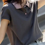 Casual color-block polo collar T-shirt. - liwisi