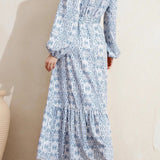 Round Neck Printed Maxi Prairie Dress