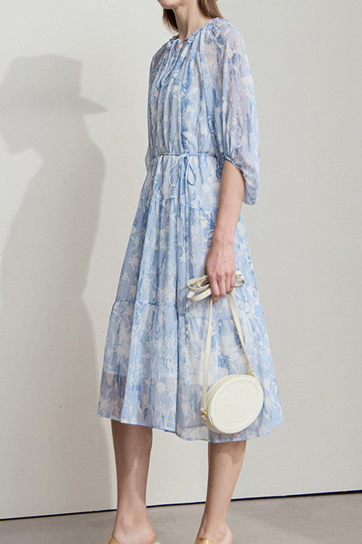 Elegant Bleached Print Dress - liwisi