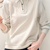 Elegant Fake Two‑Piece Striped Spliced Lace‑Trimmed Knit Top