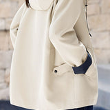 Casual Hooded Color Block Spliced Mid-Length Trench Coat