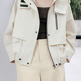 Casual Stand Collar Hooded Zip Drawstring Long Sleeve Coat