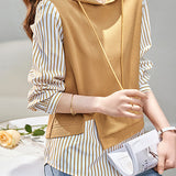 Mixed Material Striped Panel Hoodie