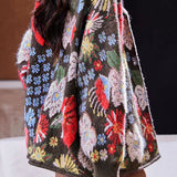 French Vacation Floral U-Neck Long Sleeve Knit Cardigan
