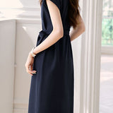 Minimalist Commuter Lapel Capped Sleeve Shirt Dress