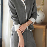 Two-Piece Set: Layered Look Skipper Collar Long Sleeve Top + Training Style Long Wide Pants