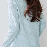 Elegant Commuter Beaded U‑Neck Spliced Long‑Sleeve T‑Shirt