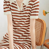 Casual Striped Lapel Knit Dress