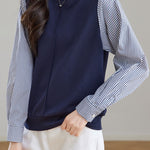 Casual Striped Paneled Fake Two-Piece Pullover Hoodie - liwisi