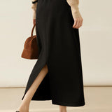 Straight Back Slit Long Skirt - 2 Colors Available