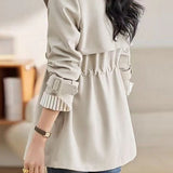 Casual Commuter Lapel Double‑Breasted Long‑Sleeve Trench Coat