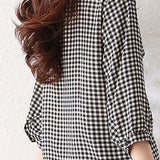 French Commuter Black And White Plaid Oblique Front Tie Shirt