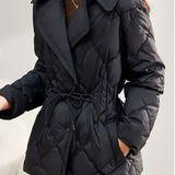 Lapel Collar Drawstring Jacket with Lining - 2 Colors Available