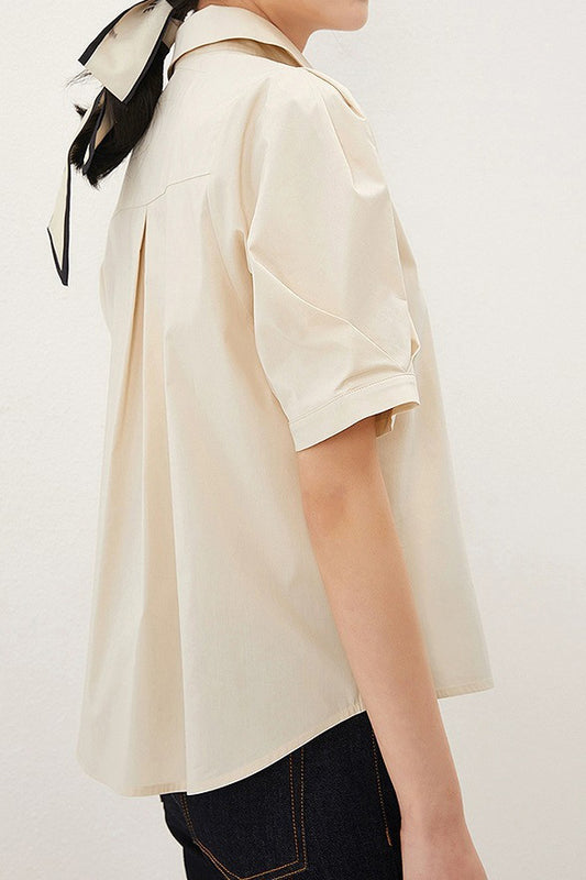 シンプルデザインタックイン袖シャツ　2色入 - liwisi
