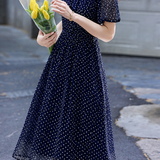 French Style Elegant Bow Polka Dot Dress